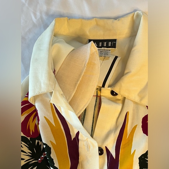 Vtg NWT FAITH Cream shirt blouse Hula Girl Hawaiian Hibiscus sequins woman’s L - Picture 9 of 11